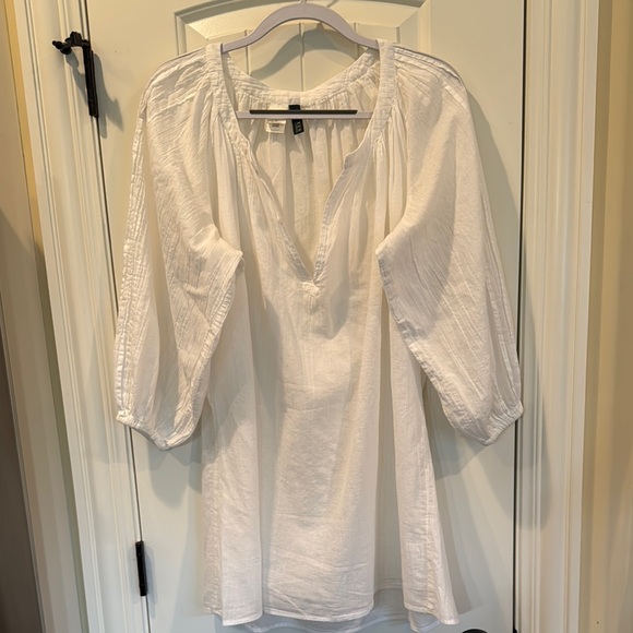 Ralph Lauren White Cotton Peasant Tunic Blouse Cover Up Size Large - Picture 10 of 12